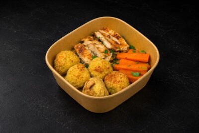 BBQ CHICKEN WITH MASHED POTATO BALLS